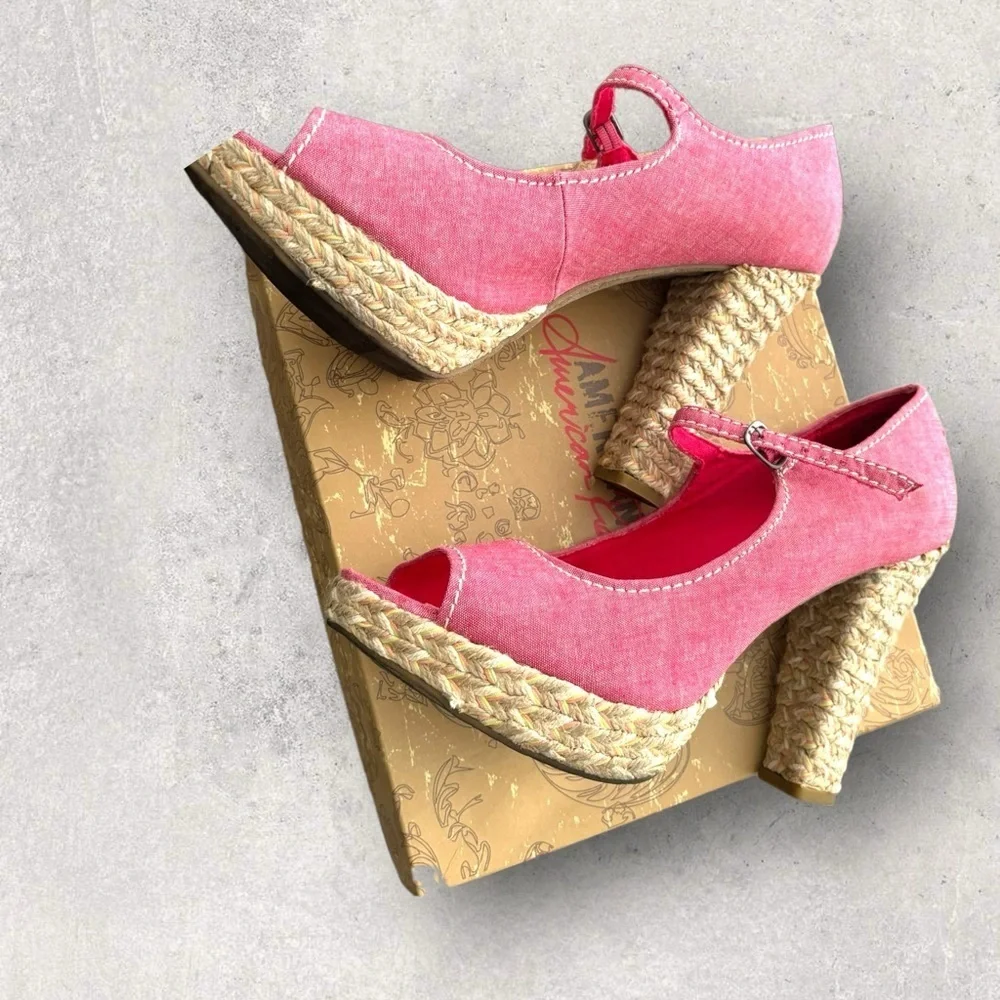 American Rag Kali Red Platform Espadrille High Heel Peep Open Toe Shoe SZ‎ 11M